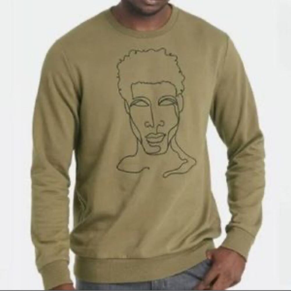 Well Worn Olive Green Graphic Men's Crewneck Sweatshirt size XL